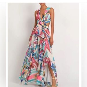 NWT Pat BO Floral Cutout ruffled printed georgette maxi dress Size 10 Multicolor